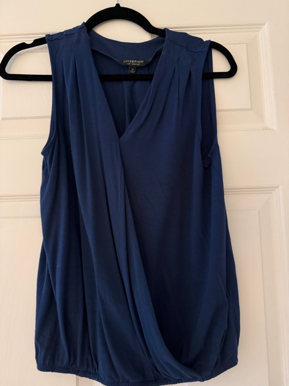 Liverpool Sleeveless Draped V-Neck Top in Blue